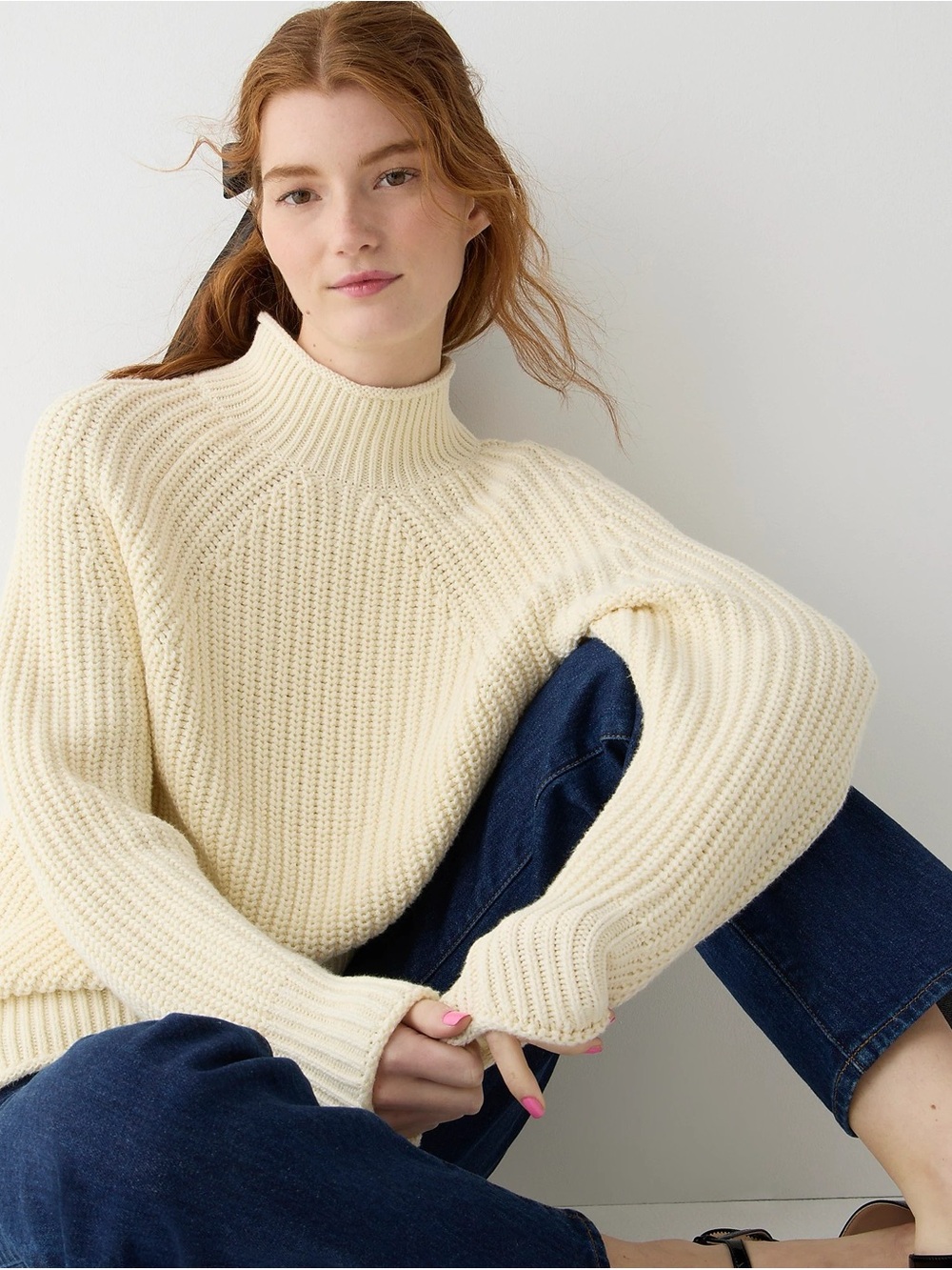 J. Crew Cream Ribbed Roll Neck Sweater